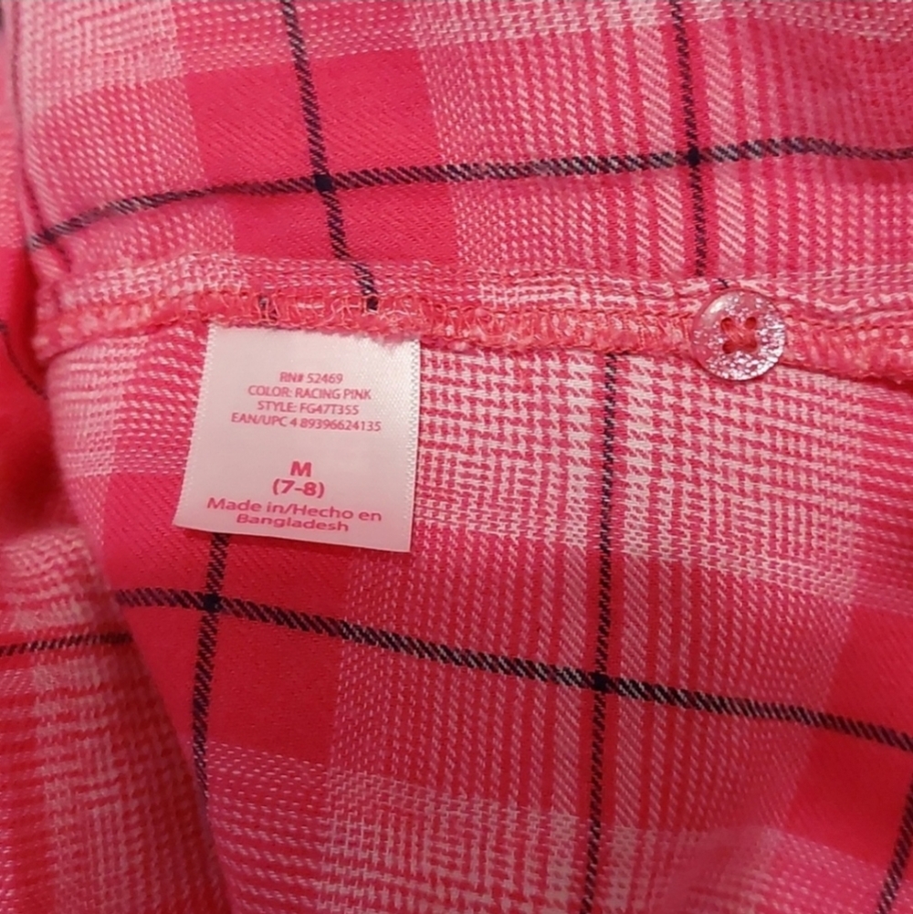 Faded Glory Girls Pink Plaid Long Sleeve Button Down Shirt Size M 7 8 - Picture 5 of 5